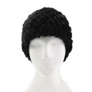 Mink Faux Fur  Knitted Beanie Mink  Hat Black